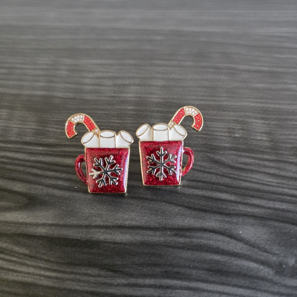 Snowflake Hot Cocoa Mug Christmas Earrings